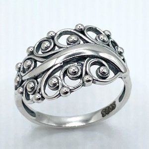 Large Swirl Leaf Bead Sterling Silver Ring, Leaf Ring, Swirl Ring, Silve Ring